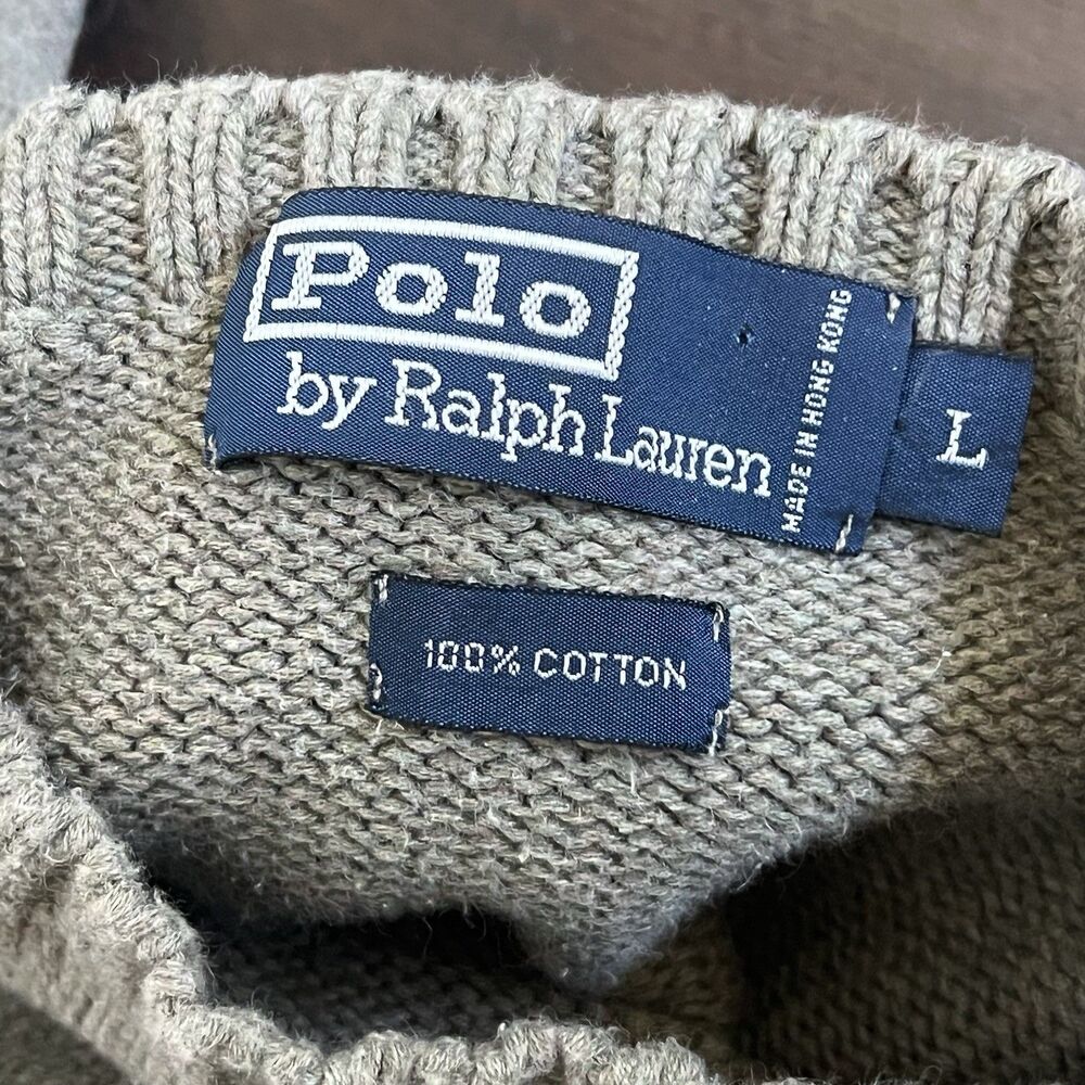 Vintage Polo Ralph Lauren Sweater Men's Size Large Khaki Green Embroidered Logo - Picture 11 of 11